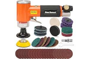 NuoDunco 2 Inch Pneumatic Mini Orbital Sander Kit 2-in-1 Air Right Angle Grinder Polisher Kit Surface Prep Tool with 40 Pcs Quick Change + Hook & Loop Sanding Discs for Metal & Woodworking