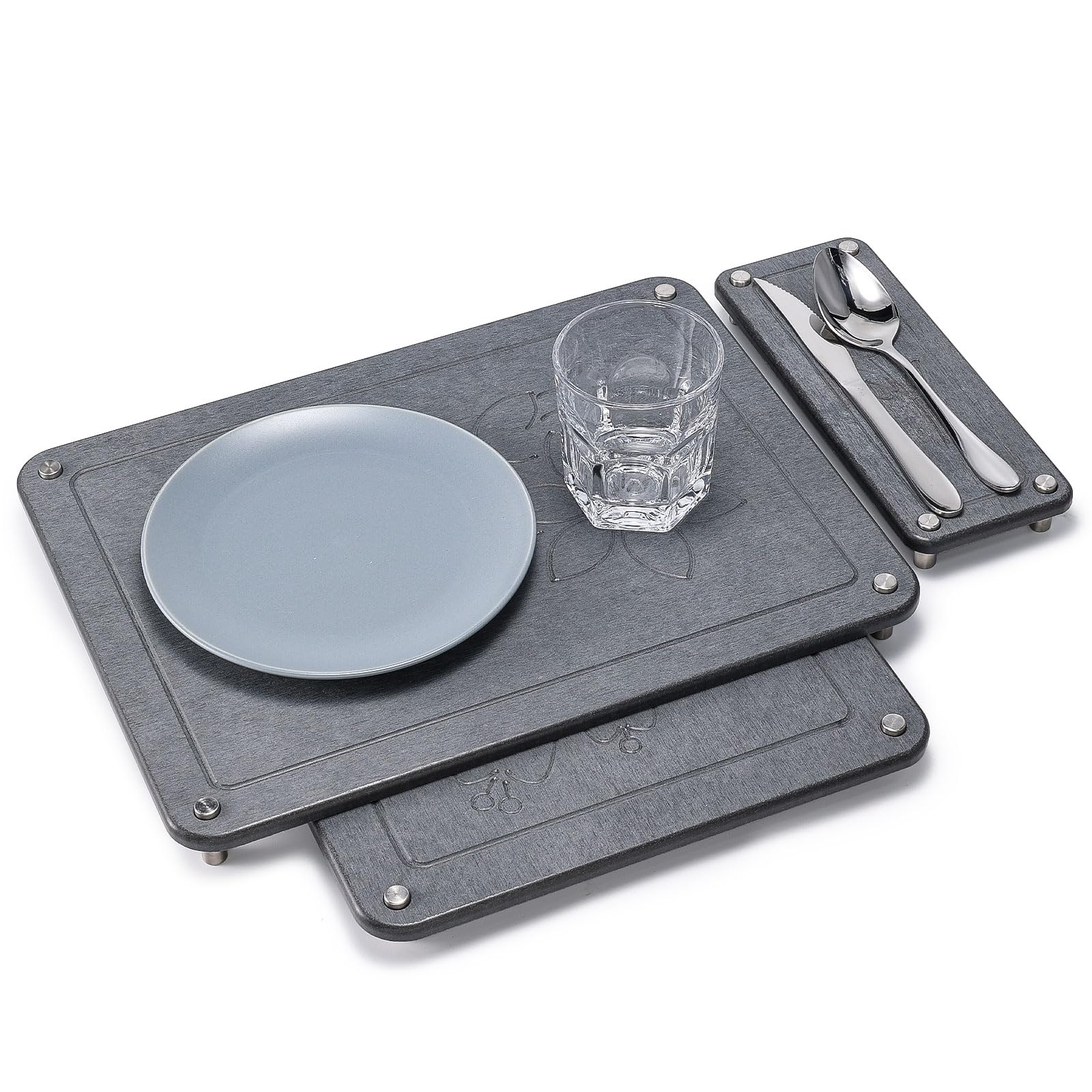 Photo 1 of  Ertstone 3Pcs Nesting Stone Drying Mat For Kitchen Counter Quick-Drying, Water-Absorbent Diatomaceous Earth Mats with Non-Slip Feet, Heat Resistant, Ideal for Kitchen and Bathroom – Dark Gray
