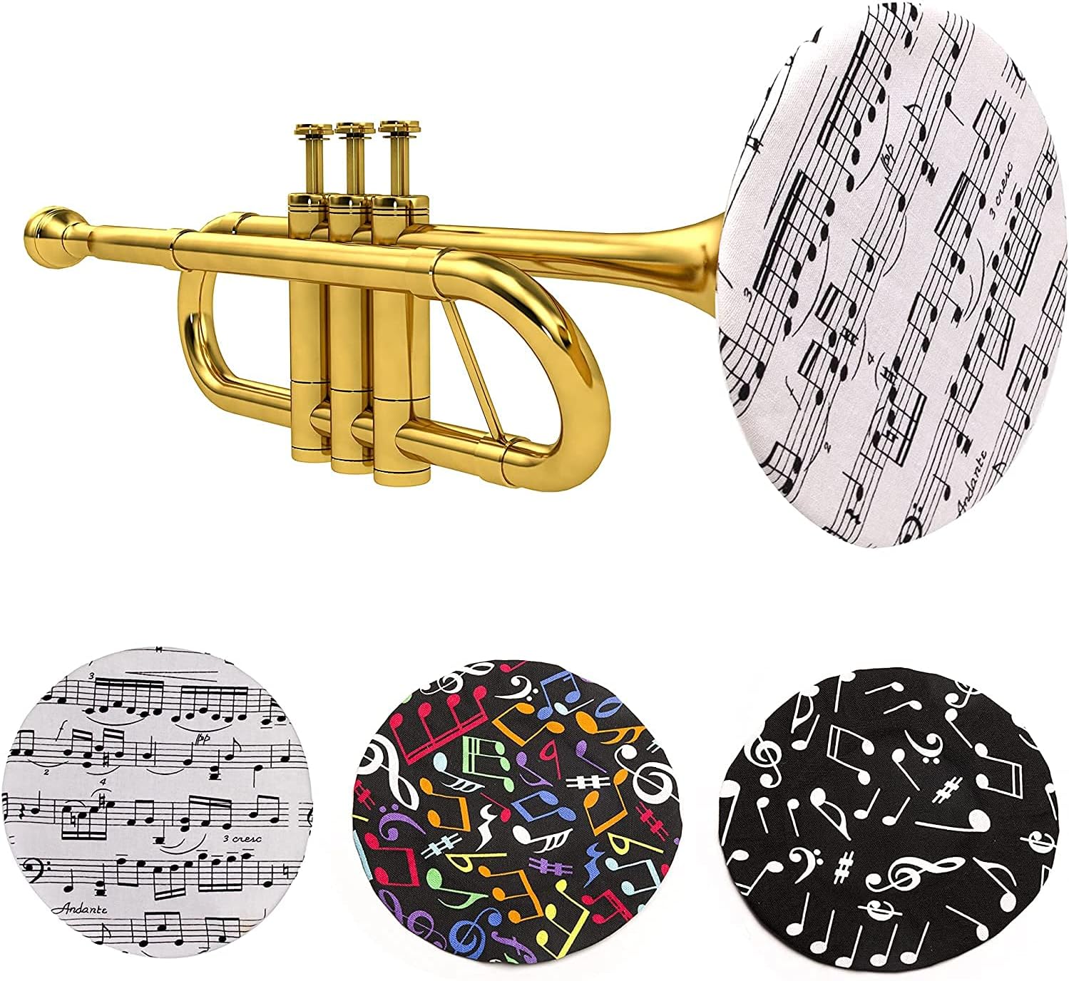 GRAUES 3 Pieces Trumpet Bell Cover | Bell Cover for saxophone 3 Inch | Music Note Printed Stylish Bell Cover | bell instrument for Trumpet, Saxophone,Flugelhorn and Cornet (5 inches): Musical Instruments