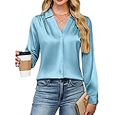 Blooming Jelly Womens Satin Button Down Shirts Work Dressy Casual Blouses Shirt Collar Long Sleeve Tops 2025