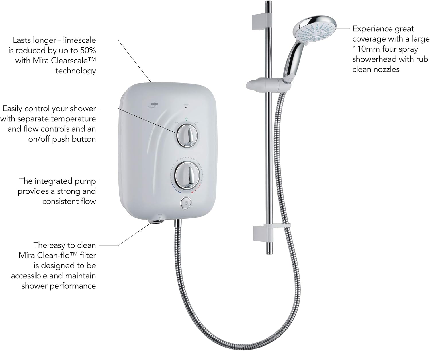 Mira Showers 1 1845 001 Mira Elite QT Pumped Electric Shower 9 8 W