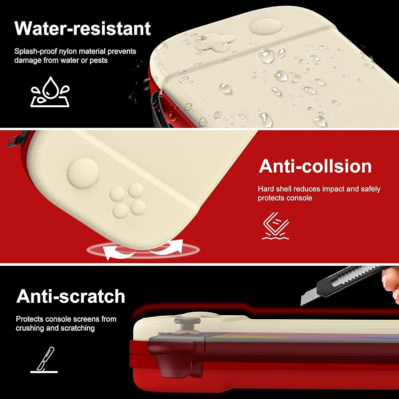 Funda Delgada para Nintendo Switch 2 (2025), Estuche rígido de Viaje para 12 casetes de Juegos, Funda Protectora para Consola Switch 2 y Accesorios de Juegos, Color Blanco y Rojo