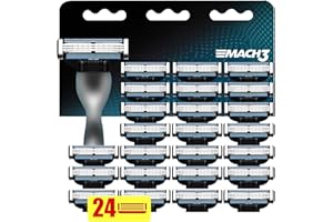 HYCRON Razor Blade Refills for Men - 24PCS Compatible With Mach3 Razors, Triple-layer Manual Compatible with Mach 3 Razor Blades Refills Pack, Precision Shav