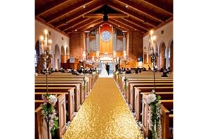 ShinyBeauty 4FTx10FT Gold Sequin Aisle Runner for Wedding Ceremony | Glitter Floor Runner for Outdoor and Church