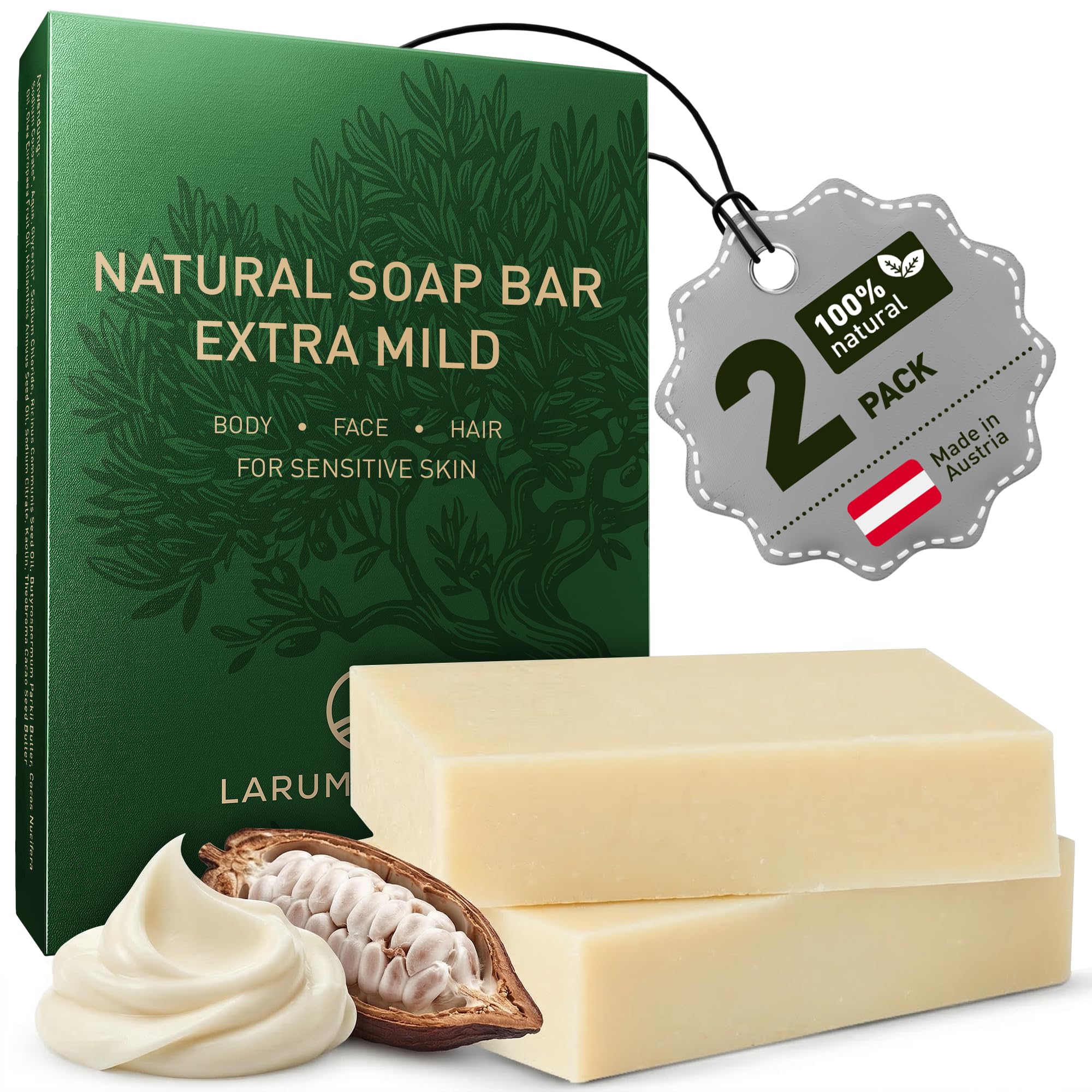 larum sports Natural Soap Bar – Body Soap Bar for Men – Hair Face and Skin – Organic Soap – Unscented Vegan Shower Soap Bar for Sensitive Skin – Cruelty Free – 2x 85 g