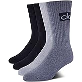 Calvin Klein Mens Crew Socks - 4 Pack Performance Cotton Blend Cushion Comfort Mid-Calf Athletic Socks for Men