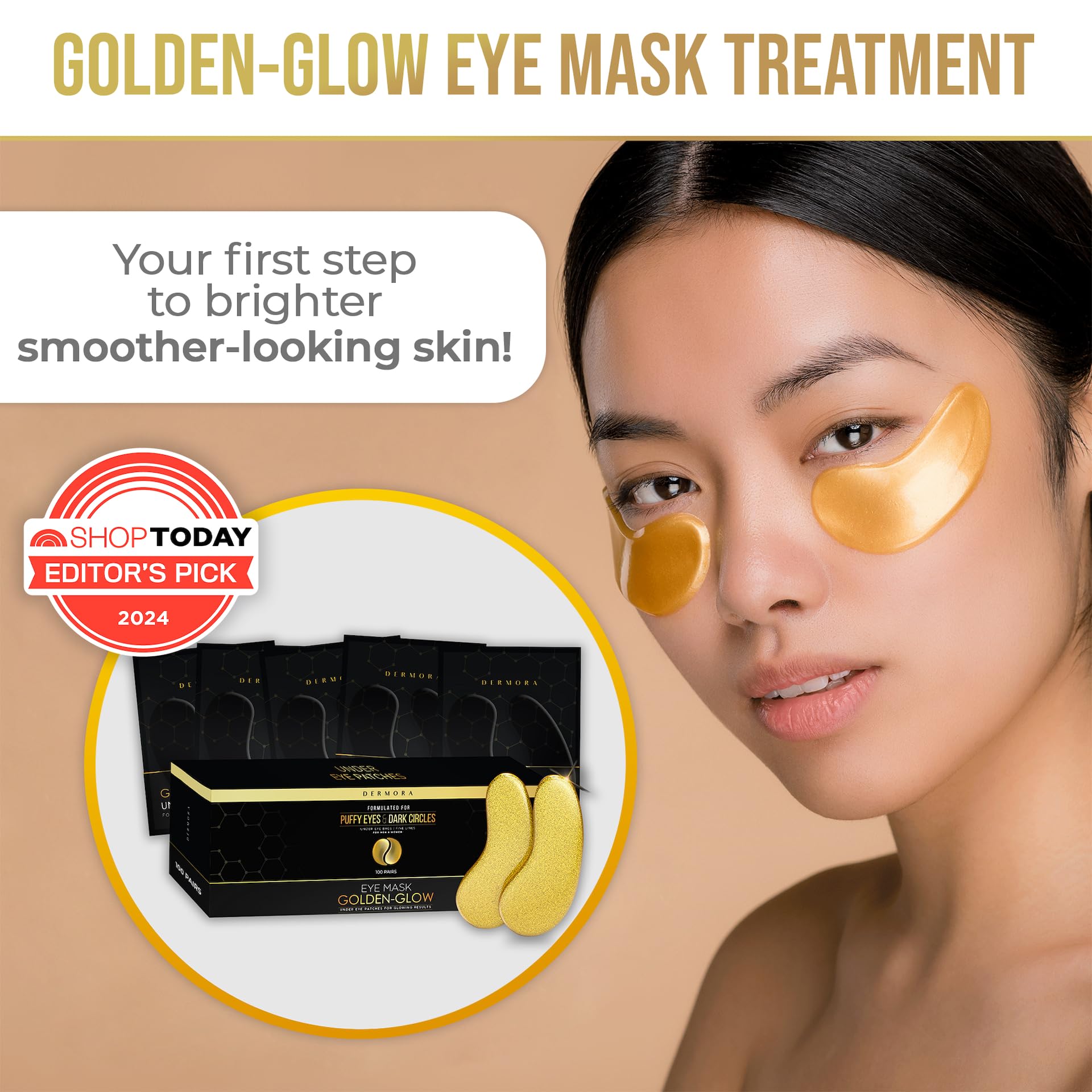 DERMORA Golden Glow Under Eye Patches (100 Pairs Eye Gels) | Rejuvenating Treatment | Dark Circles, Puffy Eyes, Refreshing, Revitalizing, Travel, Wrinkles