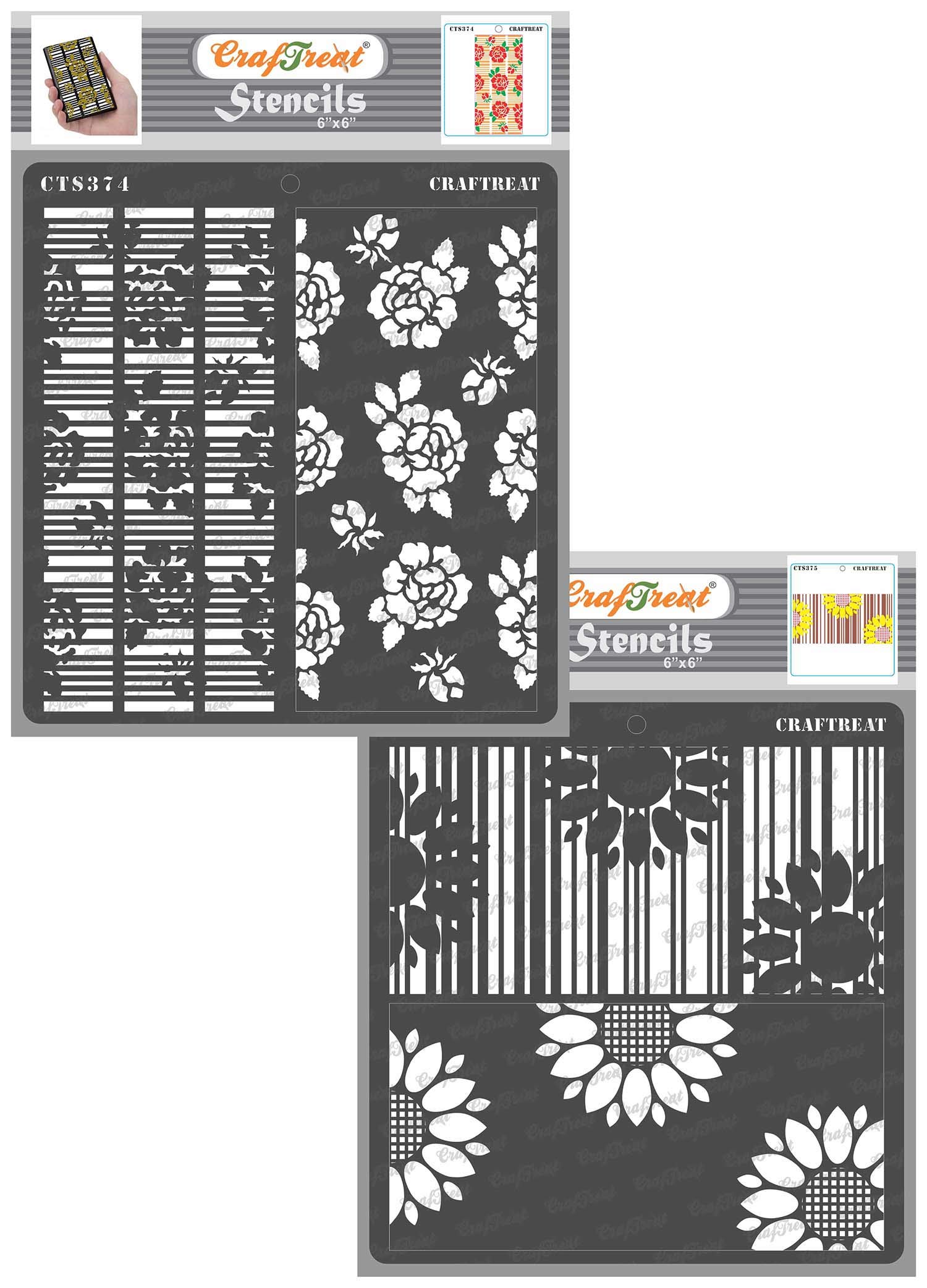 CrafTreat Reusable Layered Flower Stencils for Crafts - Vintage Flower Fusion Rose & Sunflower (2 Pcs) - 6x6 inches - DIY Craft Layering Stencils for Painting on Concrete, Canvas