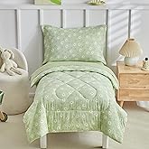 DuShow Green Floral Toddler Bedding Set,4 Pieces Toddler Crib Bed Sheet Set for Girls and Boys,Soft Toddler Comforter Set Includes Comforter,Flat Sheet,Fitted Sheet,Pillowcase