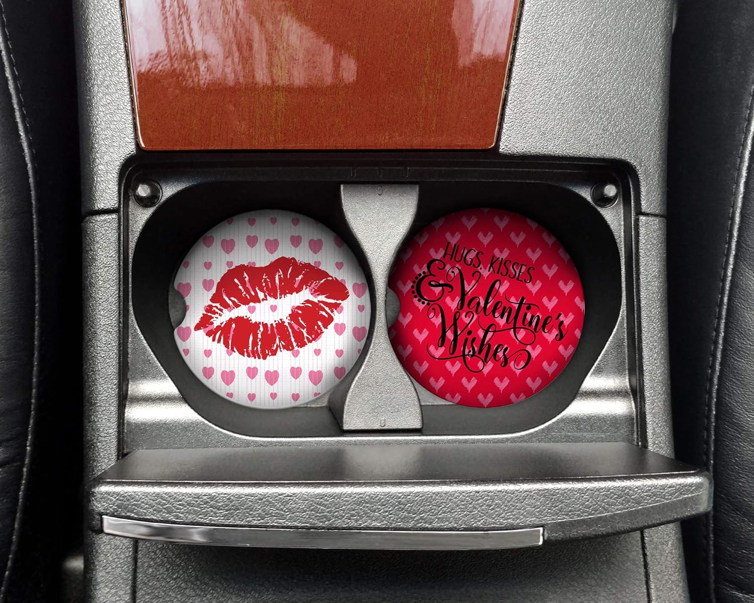 Valentine's Day Car Coasters Neoprene (Set of 2) Handmade