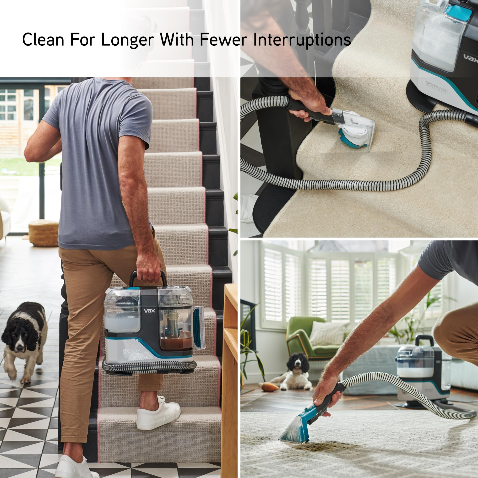 Vax SpotWash Max Pet-Design Spot Cleaner, Carpet Cleaner Machine, Upholstery and Sofa Cleaning, XL Tanks, Motorised, Crevice & Pet Tools for Spills & Stains, Included Solution, White/Blue, CDSW-MPXP