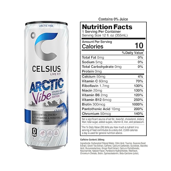 CELSIUS ARCTIC VIBE SPARKLING FROZEN BERRY, FUNCTIONAL ENERGY DRINK, 12 FL OZ (PACK OF 12)