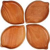 VieWood Leaf Wooden Plates Set of 4 Unbreakable Classic Appetizer Plates, Easy Cleaning & Lightweight for Dishes Snack, Dessert, Charger Plates (Khaya, 9.4x6.5)