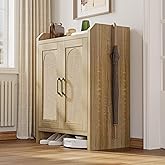 Mericonia Shoe Cabinet Storage for Entryway, Natural Rattan Shoe Storage Cabinet, Wooden Shoe Rack Cabinet, Farmhouse Boho Wood Shoe Organizer Cabinet for Hallway