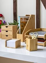 Osco Bamboo Square Pen Pot Desk Tidy 10.2 cm Office Organizer view 8
