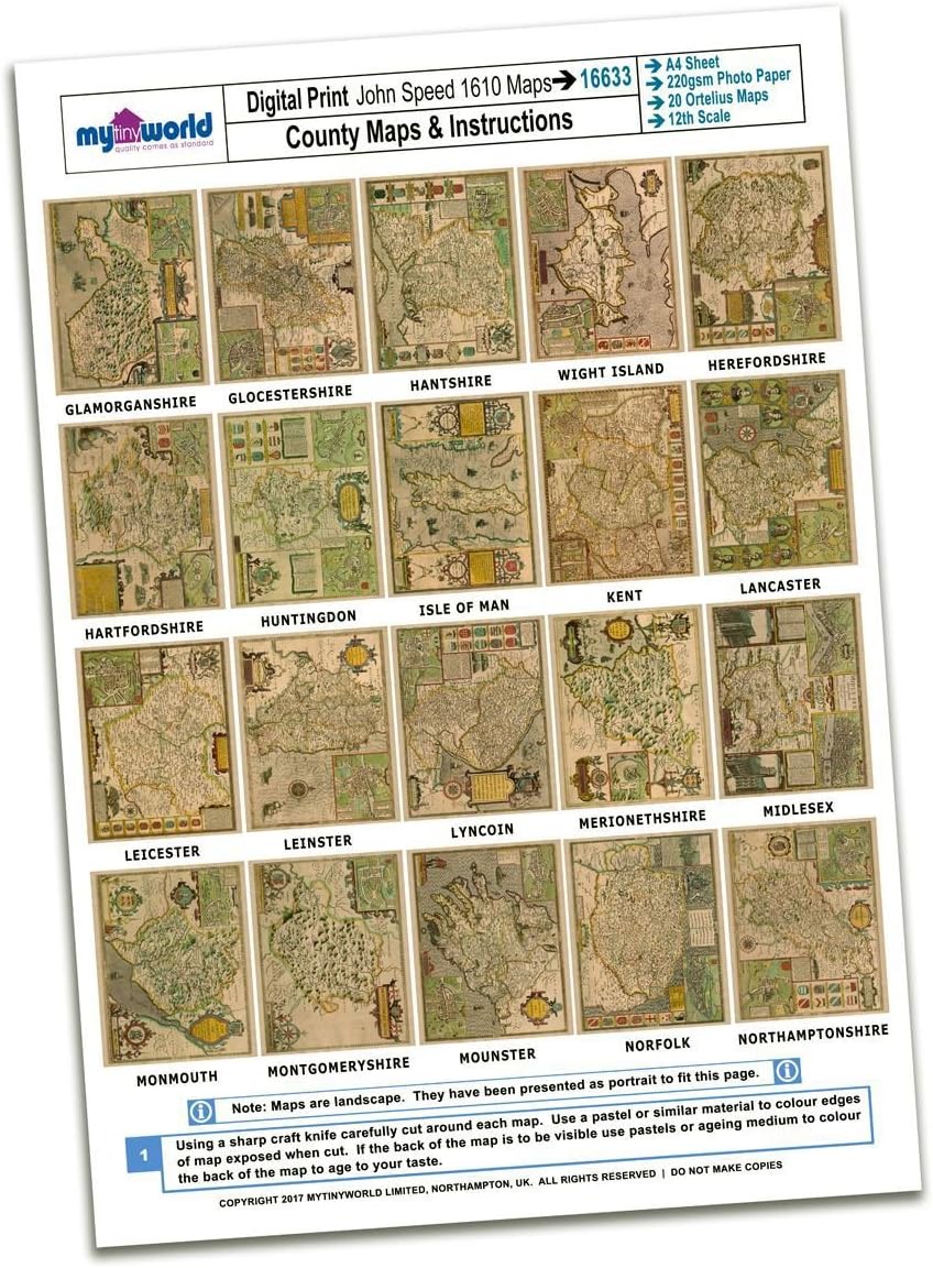 MyTinyWorld Dolls House 20 Aged John Speed UK County Maps A4 Value Sheet 2