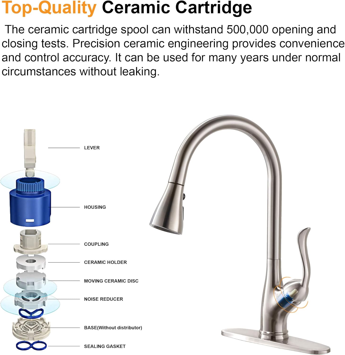 Patented Kitchen Faucet with Pull Down Sprayer and Soap Dispenser - Single Handle Stainless Steel Brushed Nickel High Arc Pull Out Kitchen Sink Faucets with Deck Plate, APPASO - - 