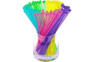 hapray 100-PCS 5 Colol Plastic Swizzle Sticks, Crystal Cake Pops, Cocktail Coffee Drink Stirrers, Stir Sticks, 7.24 Inch (Pink, Yellow, Blue, Purple, Green)