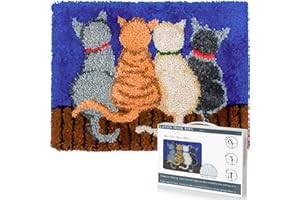 EsLuker.ly Latch Hook Rug Kit DIY Crochet Carpet for Adults Kids Beginners, Cats Patterns Pre-Printed Canvas Yarn Rug Hooking