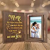 EYITUPC Light Up Mom Picture Frame – Vintage Wooden Mother Glowing Picture Frames for 2 4x6 Photos, Rustic Rotating Double-Sided Gift for Mom from Daughter or Son