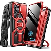 TONGATE Magnetic Stand for Samsung Galaxy S25 Ultra Case with Privacy Screen Protector, [Compatible with Magsafe] [Military Drop Protection] S25 Ultra Case with Camera Cover & Belt Clip, Red Privacy