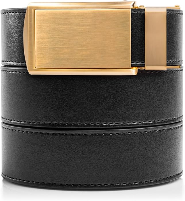 SlideBelts Men's Vegan Leather Belt without Holes Brushed Gold Buckle