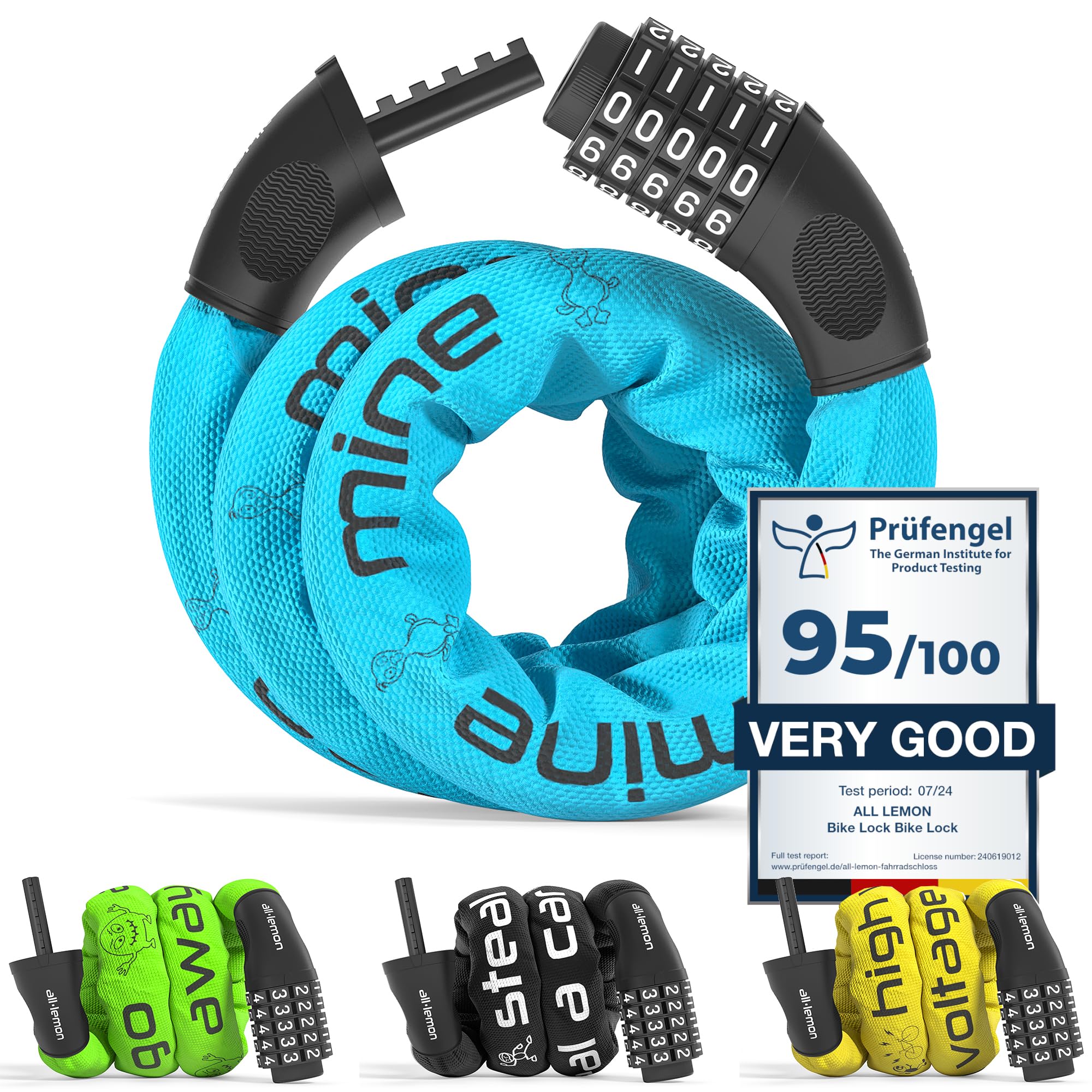 Bike Chain Lock & Extra Strong Heavy Duty Steel | Long High Security Cable Combination Code: Bicycle Motor Cycling, Door Gate Fence Outdoor Wheel Cycle Safety Theft Protection, 5-Digit Figures Secure