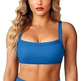 Sogetdo Adjustable Spaghetti Strap Sports Bra- Square Neck Wireless Padded Yoga Workout Crop Top