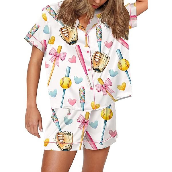 SHESHOW Satin Pajama Set for Women Animals Print Short Sleeve