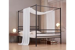 Akiky Linen Canopy Bed Curtains for Kid House Bed Montessori Canopy for Nursery Bed Canopy for Kids Child Toddler Adult Room Decoration(Full/Queen,White)