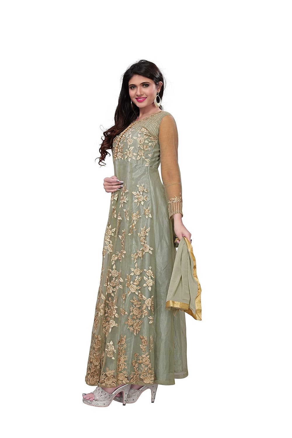 infotech women's santoon & net anarkali gown.semi-stiched.