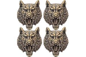 WRITWAA 4pcs Wolf Head Conchos - Vintage Brass Leathercraft Screw Buttons Decorative Purse Bag Accessories for Handmade DIY P
