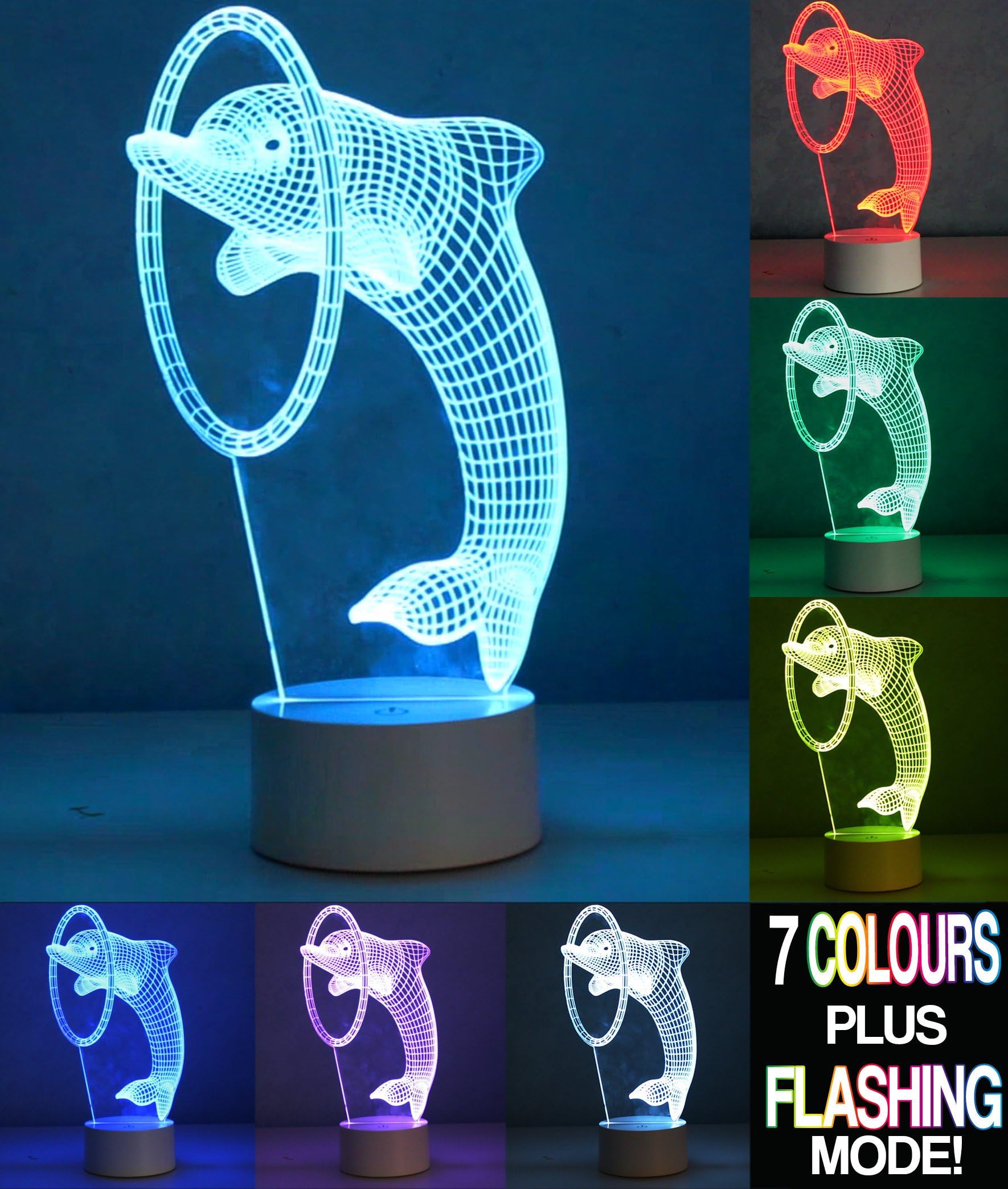 Optical Illusion 3D Lamp 7 Colour Changing Dolphin