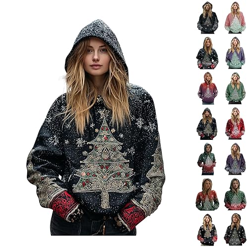 Ladies Sweatshirts And Hoodies Trendy Graphics Printed Comfort Stand neck Classic-Fit Casual Blend Sweate Baggy Longline Sportswear Soft Thermal Long Sleeve Hoodies Autumn Christmas