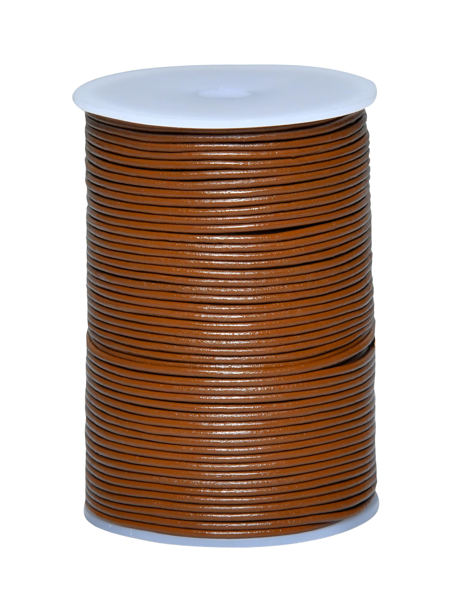 Cords Essentials Round Genuine Leather String Cord, Rope for Jewelry Making, Necklaces, Bracelets, Kumihimo Braiding, Wraps, Crafts and Hobby Projects (Light Brown, 2.0 MM)