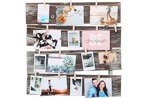 J JACKCUBE DESIGN Wall Mount Rustic Wood Clip Photo Holder, Photo Collage Frame for Multi Photo Display Wall Décor with 24 Clips 17.5 X 17.3inch - MK558A