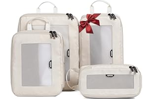 EPICKA TripCozy Compression Packing Cubes - 4 Set Durable Travel Organizer Bags with Mesh Top, Expandable Travel Accessories for Carry on, Luggage, Suitcase, Backpack (Beige)