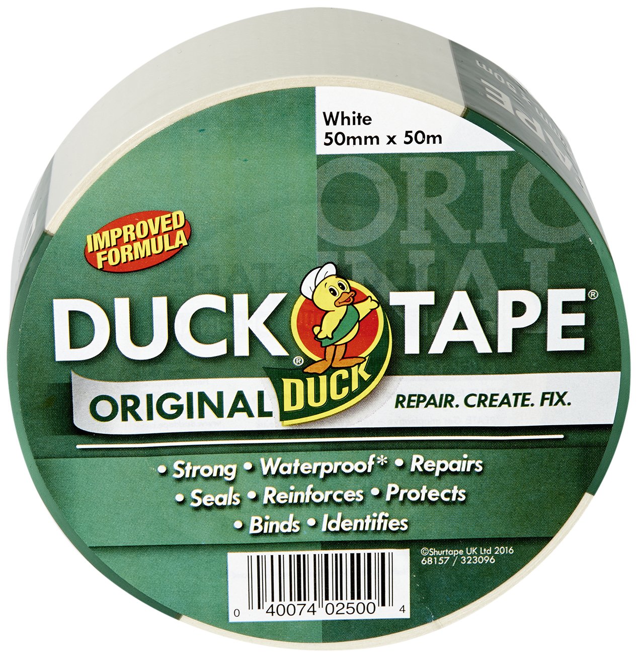 Duck Tape Original White, 50mm x 50m, Improved Formula High Strength Waterproof Gaffer and Duct Adhesive Cloth Repair Tape