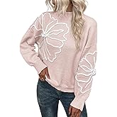 SISKIN Oversized Floral Fall Sweaters for Women Dressy Mock Neck Cozy Cute Floral Sweater in Winter