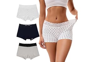 INNERSY Women's Boyshorts Underwear Boxer Briefs Lace Panties Cotton Anti Chafing 3 Pack