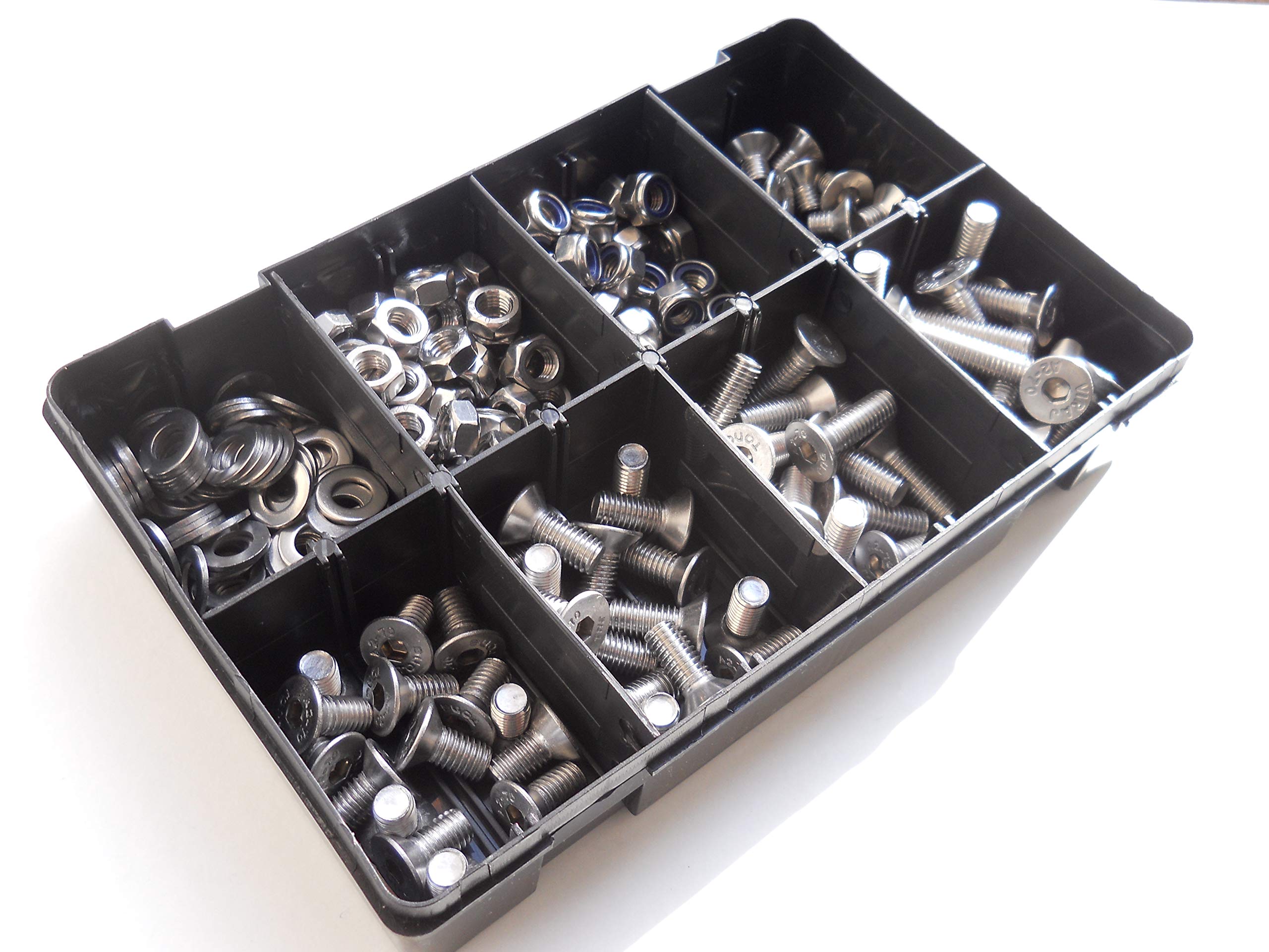 225 Assorted M8 Allen Socket Countersunk Machine Screws/Bolts, Nuts & Washers | A2-70 (304) Stainless Steel