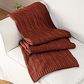 Aormenzy Red Brown Knit Throw Blankets Oversized Cable Knit Decorative Throw Blanket Soft Cozy Knitted Blanket for Sofa Couch Bed, 60" x 80"