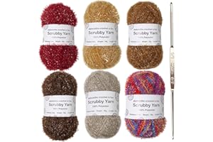 Yarn For Crochet, 6 Sparkles Scrubby Yarn, Crocheting Weaving Yarns, Scrubby Shine Ya-rn, Polyester Assorted Colors Crochetin