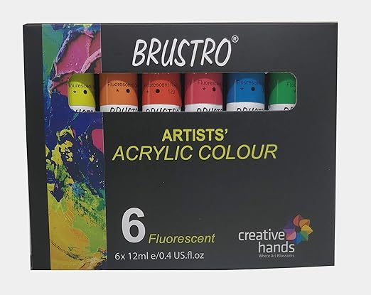 Brustro Artists Acrylic Colour Set of 6 Fluorescent Colours x 12ml Tubes
