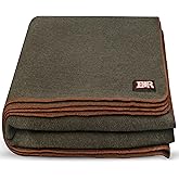 Ever Ready First Aid Military Wool Blanket - 95% Wool, Washable, Perfect for Outdoors, Picnics, Travel, Car & Bushcraft Emergency Blanket, 96" x 96" 6.65 lbs. - Olive Drab Green - Queen Size