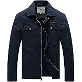WenVen Men's Casual Canvas Cotton Military Lapel Jacket