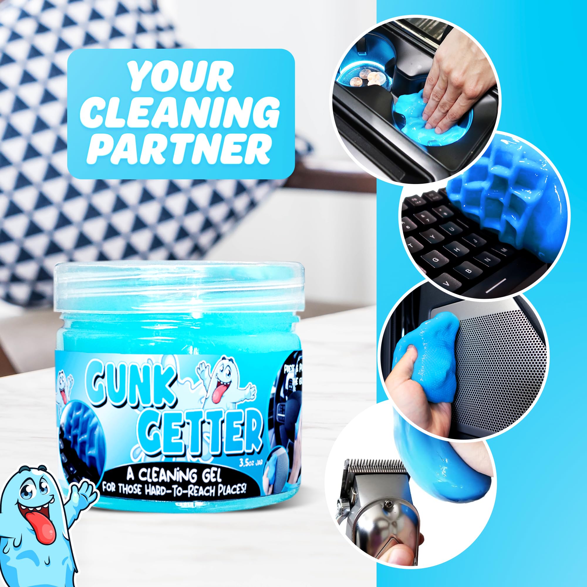 PeerBasics Gunk Getter, Cleaning Gel for Those Hard to Reach Places, Automotive Cup Holder Electronic Keyboard Office, Slime Gel Cleaner Dust Crumb Removal (Jar, Blue, 3.5oz)