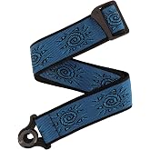 D'Addario Auto Lock Guitar Strap - Acoustic &amp; Electric Guitar Accessories - Easy to Use Auto Locking Guitar Straps - Uses Existing Guitar Strap Buttons - Vintage Planet Waves Sun, Blue