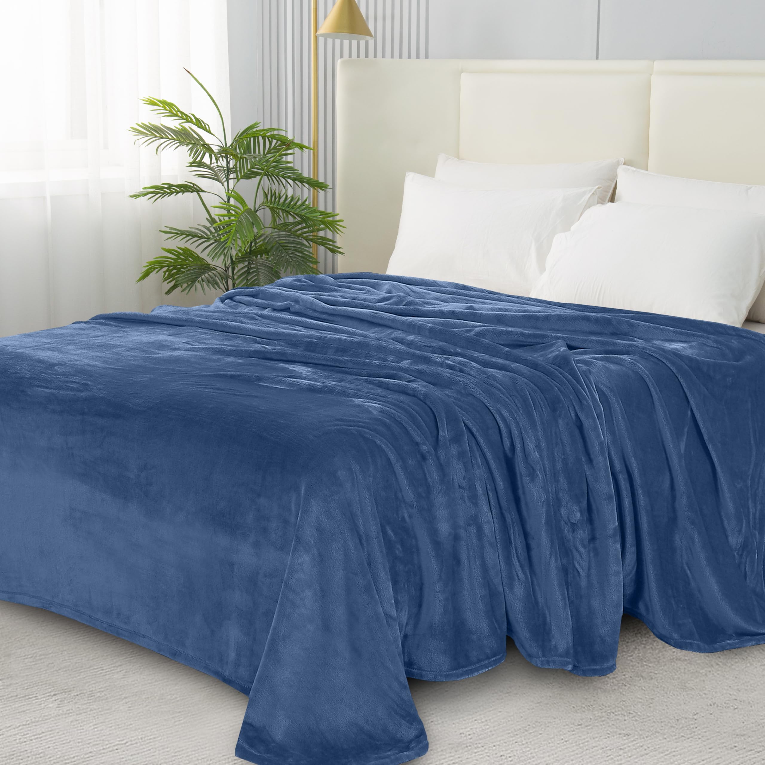 Elegant Comfort ™ Luxury Velvety Softness Fuzzy Plush Micro-Velour Ultra-Soft Blanket, Full/Queen, Navy Blue