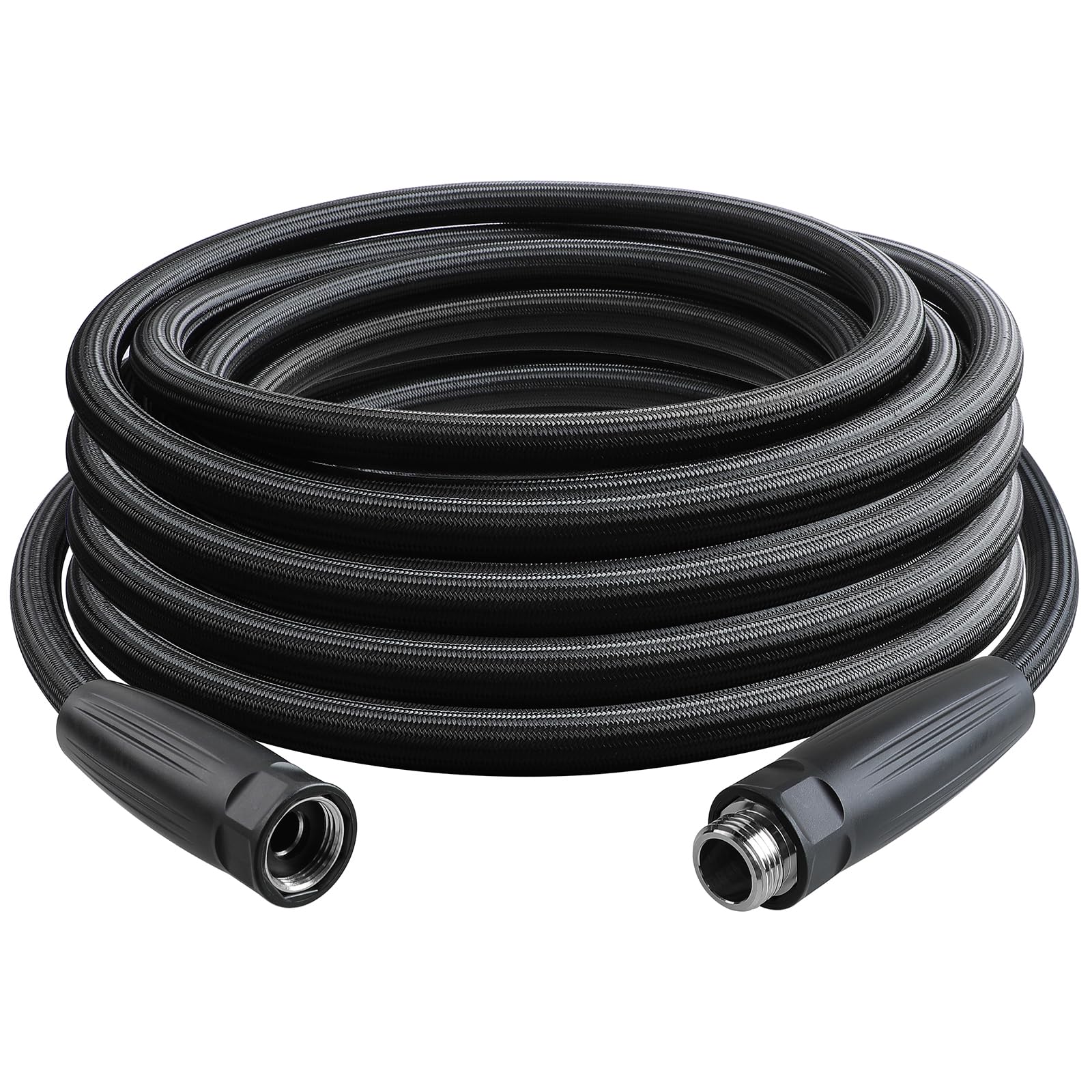 Photo 1 of HQMPC Garden Hose 5/8"IDx30' Hose Stiff And Rigid Light Weight Durable Non Kinking Water Hose Female Brass Hose Fittings 30 FEET Black